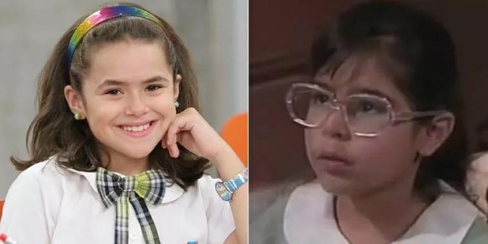 Maisa e Christel Klitbo interpretaram a travessa Valria nas verses brasileira e mexicana de Carrossel produzidas em 2012 e 1989 respectivamente Foto DivulgaoSBT e Reproduo