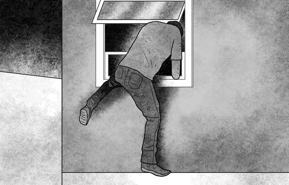 Depois de usar entorpecentes Gilberto invade a casa das vtimas pela janela do banheiro na madrugada de sbado Foto Editoria de Arte O Globo