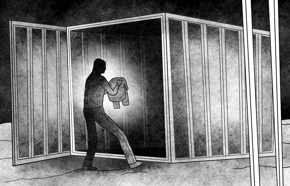O autor do crime volta para uma obra ao lado da casa onde vivia e trabalhava retira as roupas sujas de sangue e as guarda em um continer Foto Editoria de Arte O Globo