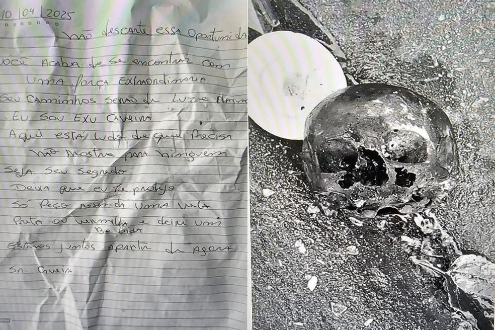 Carta foi encontrada ao lado de crnio na Rodovia dos Imigrantes em Cubato SP Foto g1 Santos