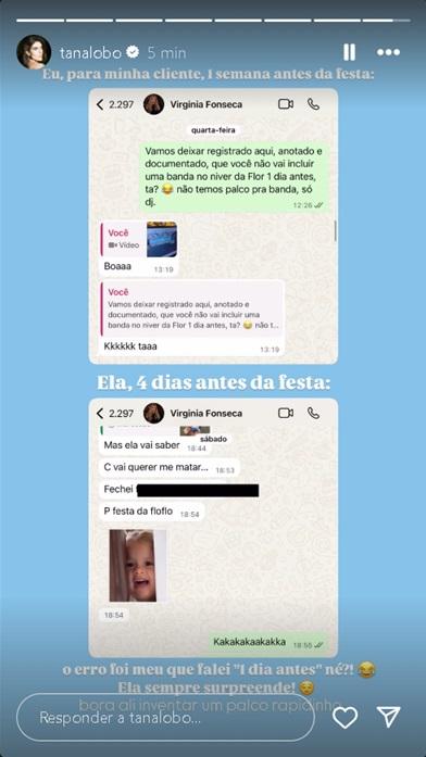 Tana Lobo mostra print de conversa com Virginia - Foto ReproduoInstagram 