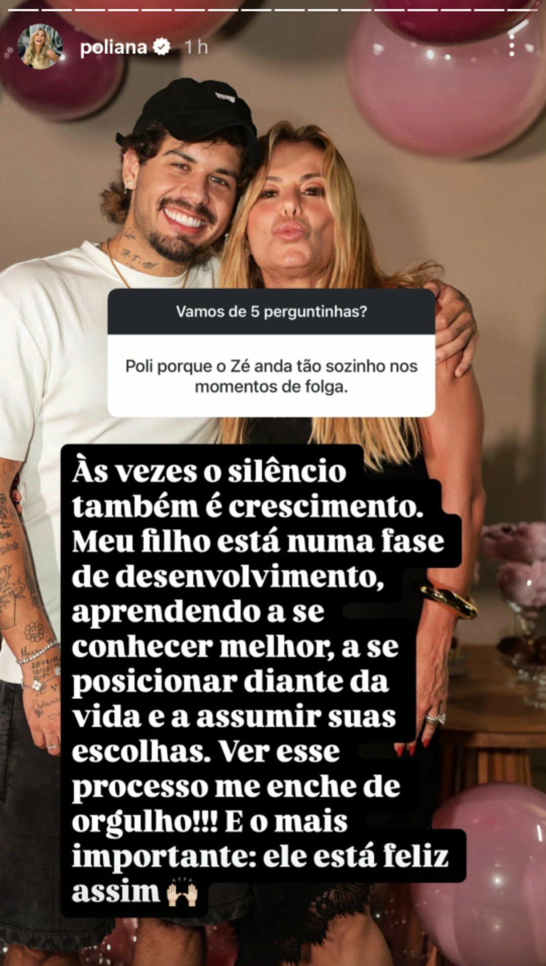 Poliana Rocha fala sobre Z Felipe estar sozinho