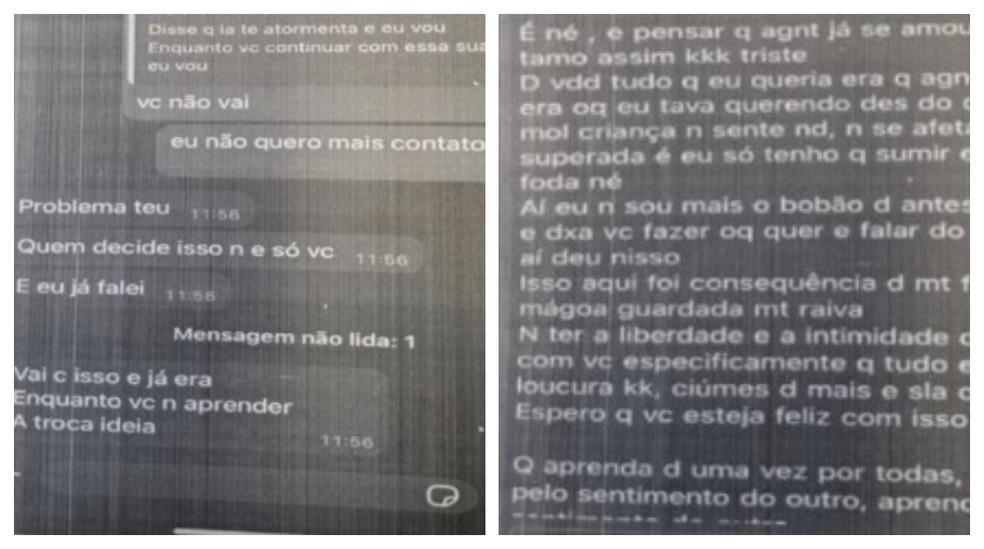 Cssio perseguiu Cibelle a ameaando h quase um ano at mat-la acima algumas das mensagens que ele enviava a ela Foto Reproduo