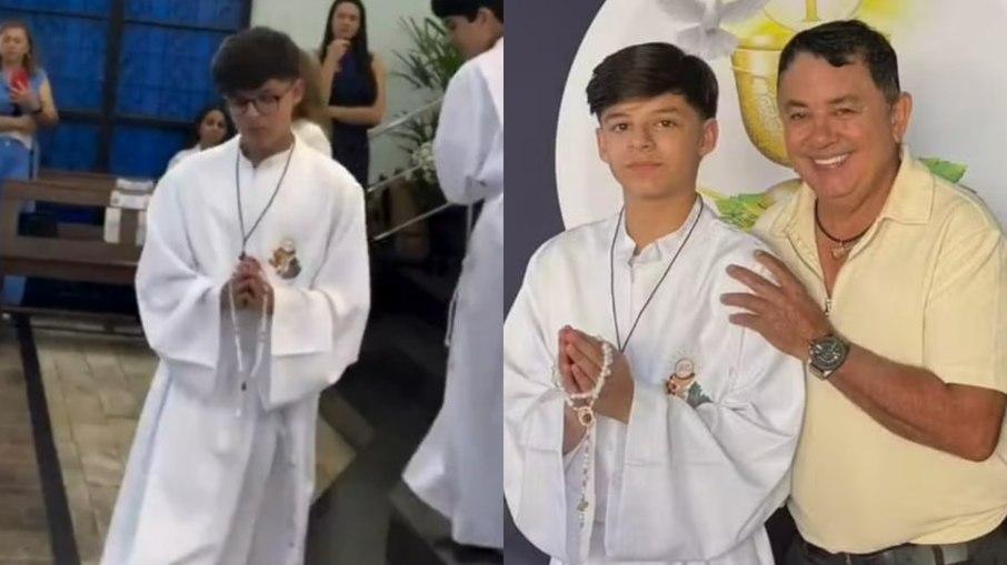 Image: https://reporterdobrasil.com/wp-content/uploads/2026/04/postiimg-69de5c705b9a63739.jpg Bernardo Arajo faz sua Primeira Comunho