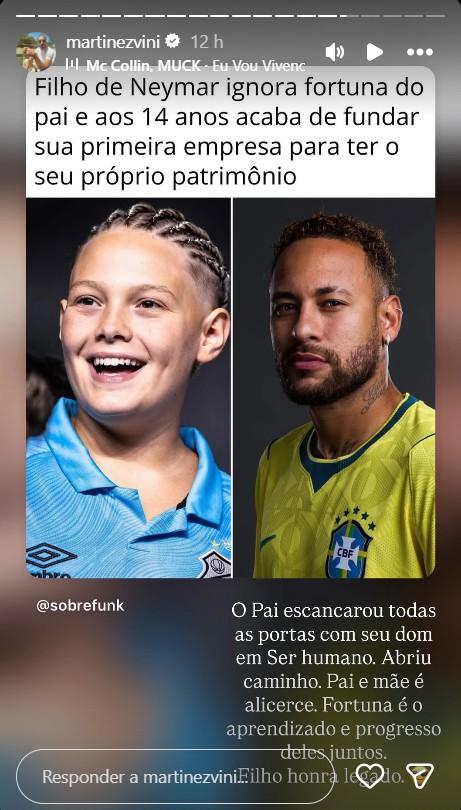 Vinicius Martinez elogia Neymar Jr pai de Davi Lucca - Foto Reproduo Instagram martinezvini