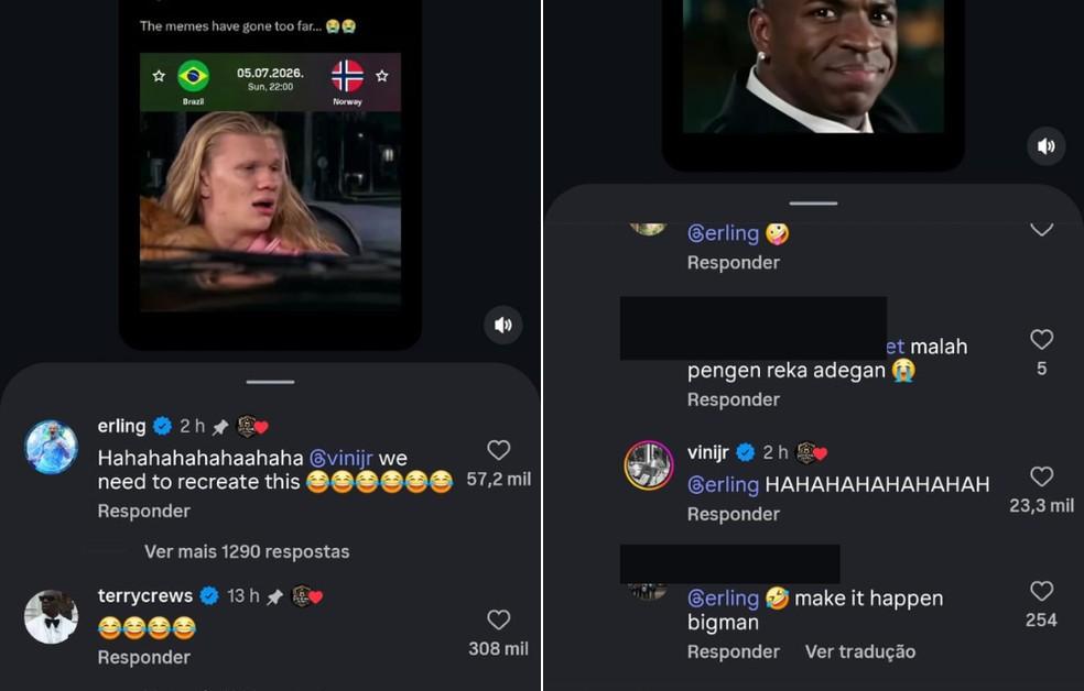Image: https://reporterdobrasil.com/wp-content/uploads/2026/07/postiimg-6a47bca00c0ab7391.png Haaland faz piada com meme envolvendo Vini Jr Foto Reproduo