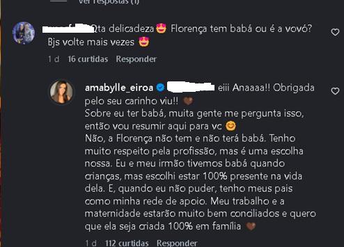 Comentrio de Amabylle Eiroa no Instagram